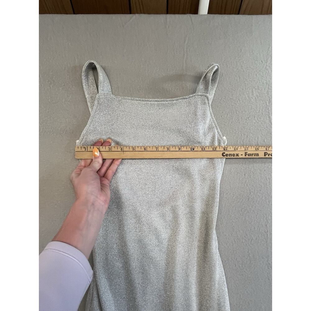 Jump Silver Metallic Sparkle Square Neck Sleevless Maxi Dress 3/4 Bodycon Y2K - Picture 7 of 8